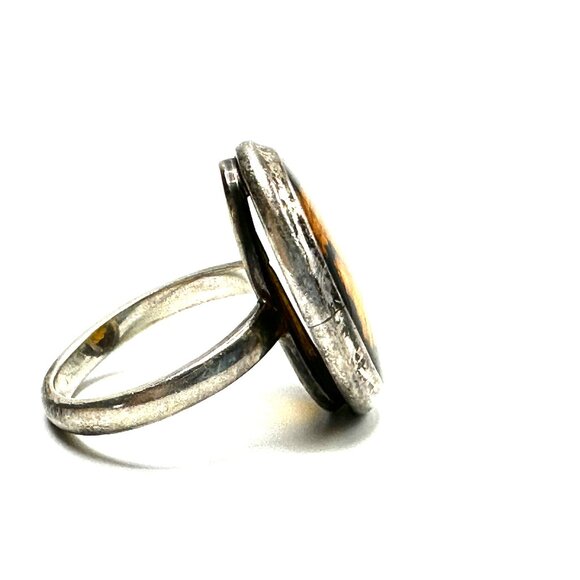 1940-60s Sterling Silver Carved Amber Intaglio Cameo Ring—MCM Statement Piece - Picture 7 of 12